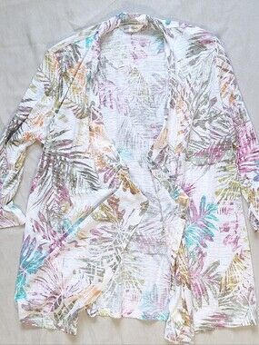 Northern Reflections Abstract Leaf Pattern Open Shirt Kimono Cover Up, Large